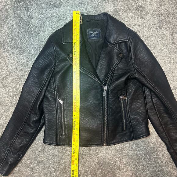 Abercrombie & Fitch Pleather Biker Style Jacket Size Large Lined Zippers - Picture 7 of 8